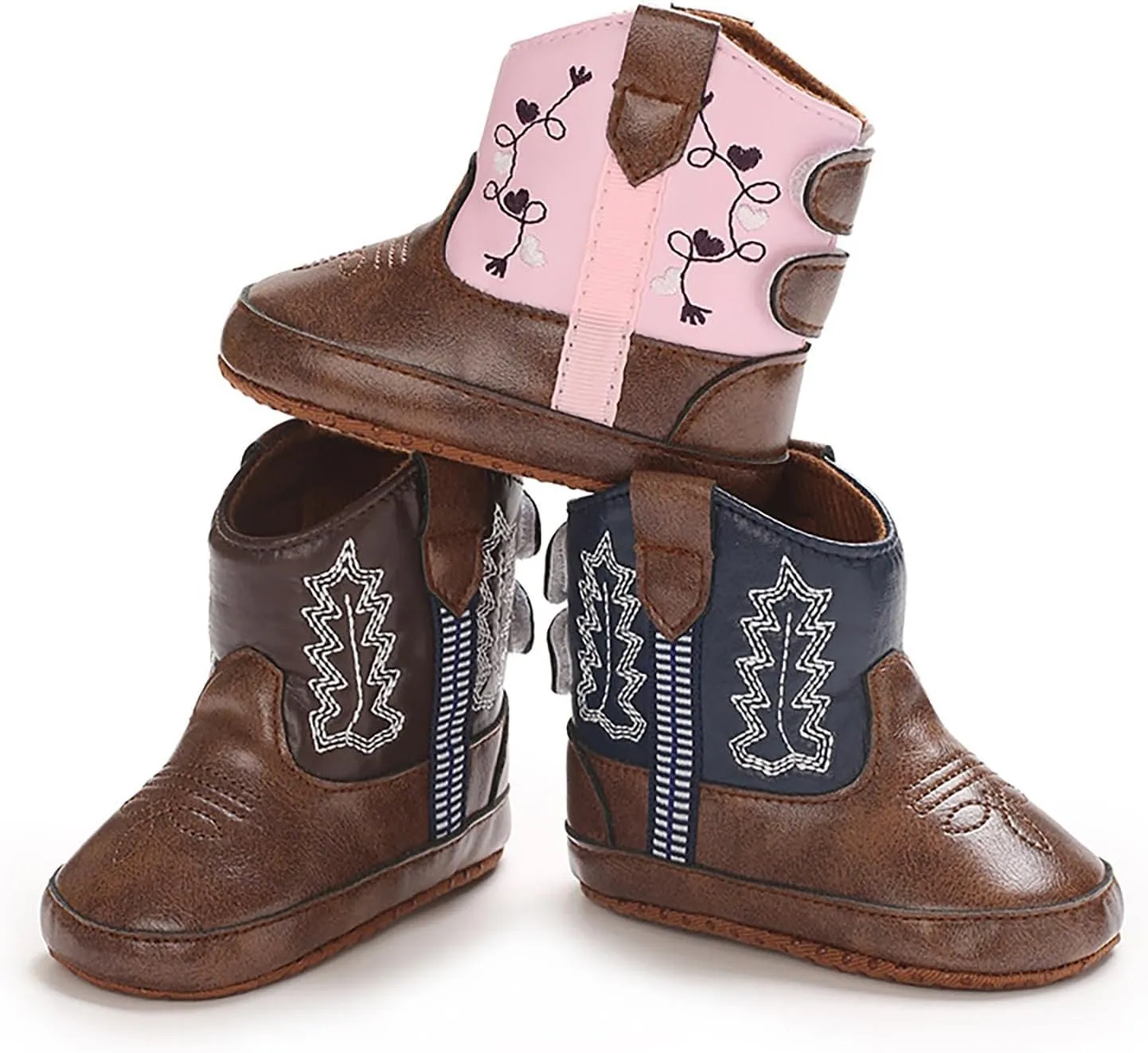 Baby Booties Leather Western Boots Cowboy Bootie Soft Sole Non Slip Shoes For Baby Infant Toddler First Walking Shoes