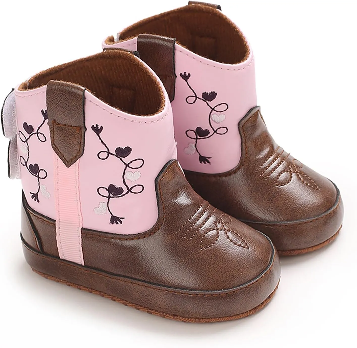 Baby Booties Leather Western Boots Cowboy Bootie Soft Sole Non Slip Shoes For Baby Infant Toddler First Walking Shoes