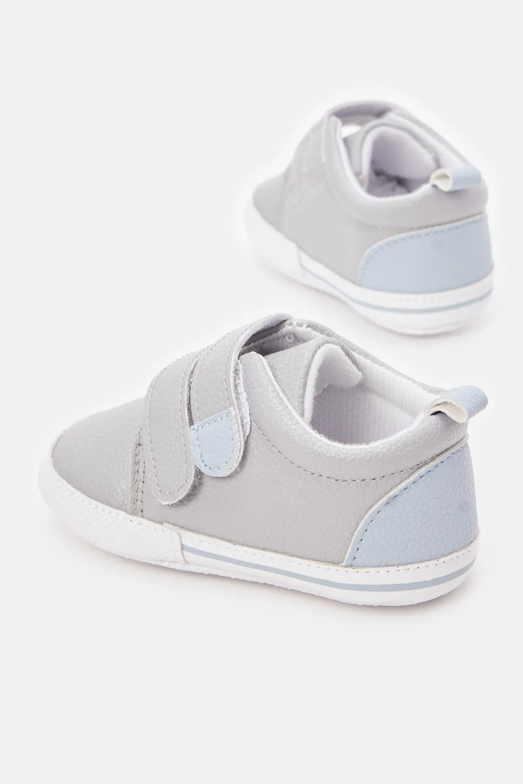 Baby Grey Velcro Strap Pram Shoes