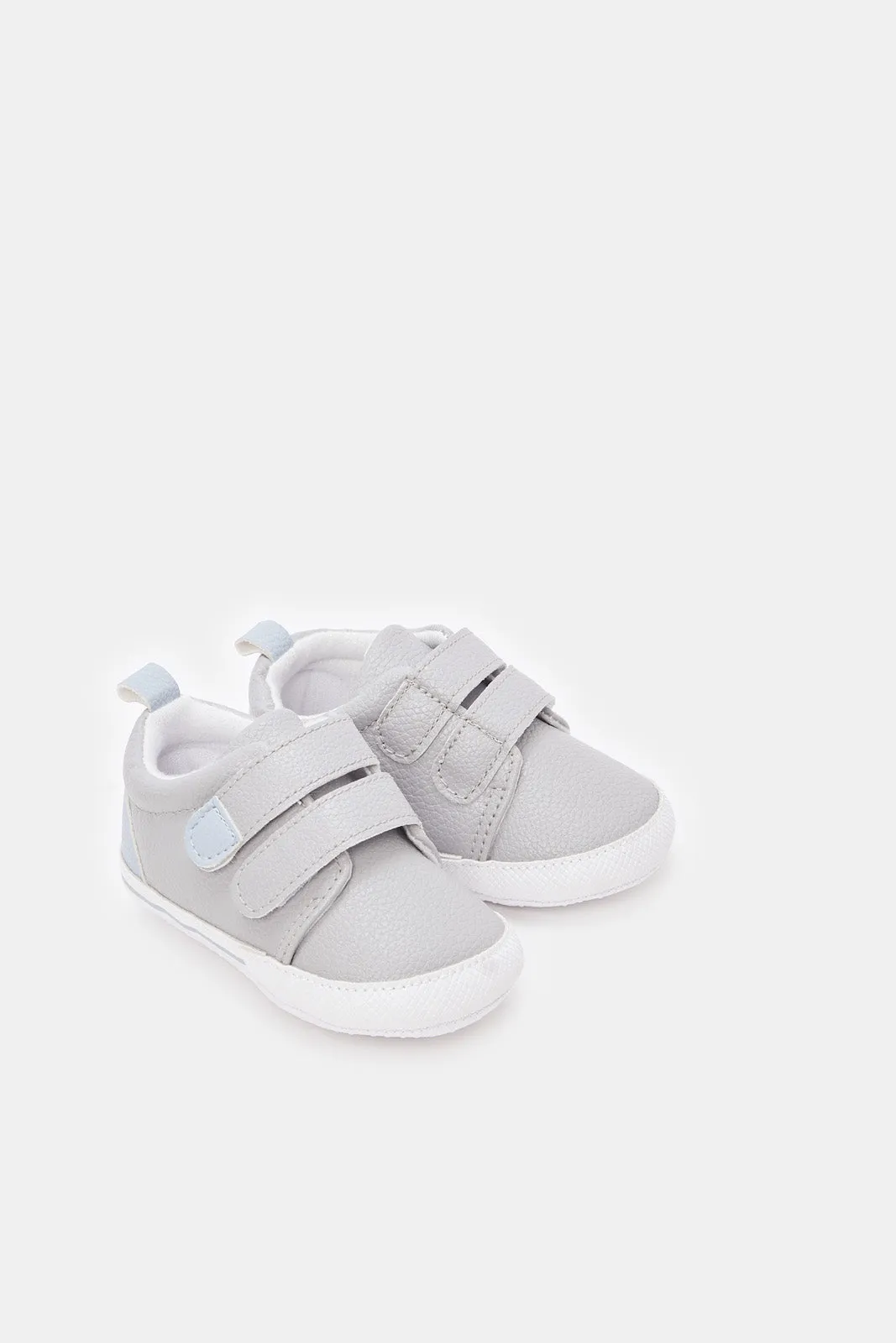 Baby Grey Velcro Strap Pram Shoes