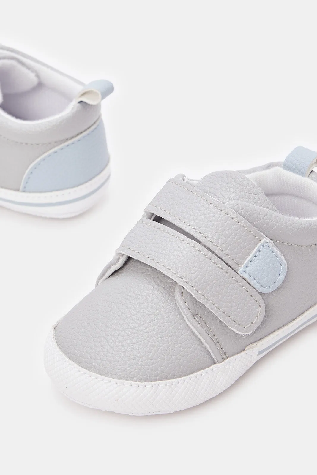 Baby Grey Velcro Strap Pram Shoes