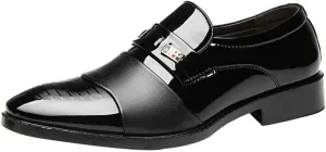 BORAMAX Men's PU Leather Lace-Up Dress Shoes Business Fashion Wedding Shoes Casual Patent Leather Dress Oxford Shoes