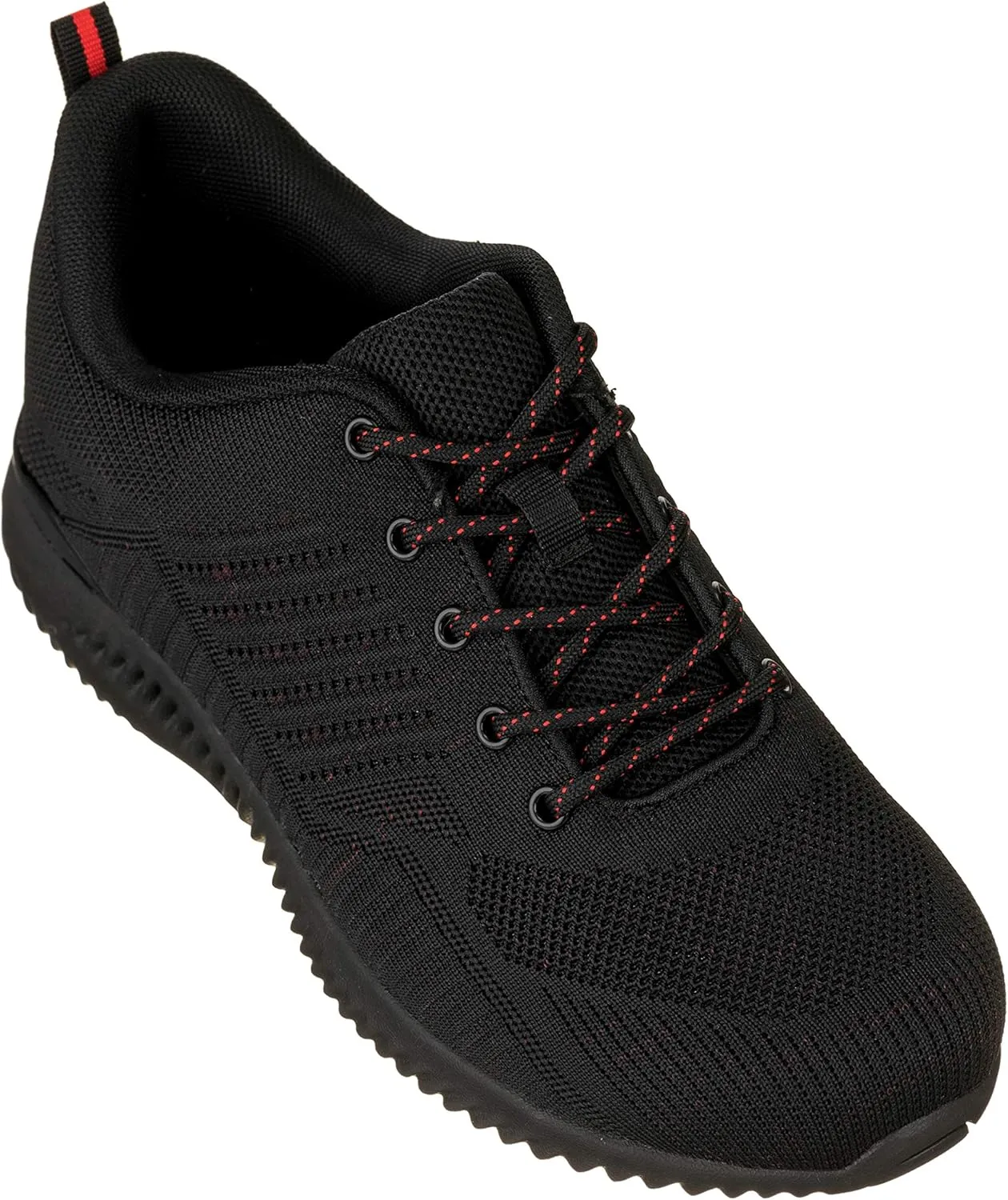 CALTO Men's Invisible Height Increasing Elevator Shoes - Black/Red Ultra Lightweight Sporty Sneakers - 2.6 Inches Taller - Q211 - Size 13 D(M) US