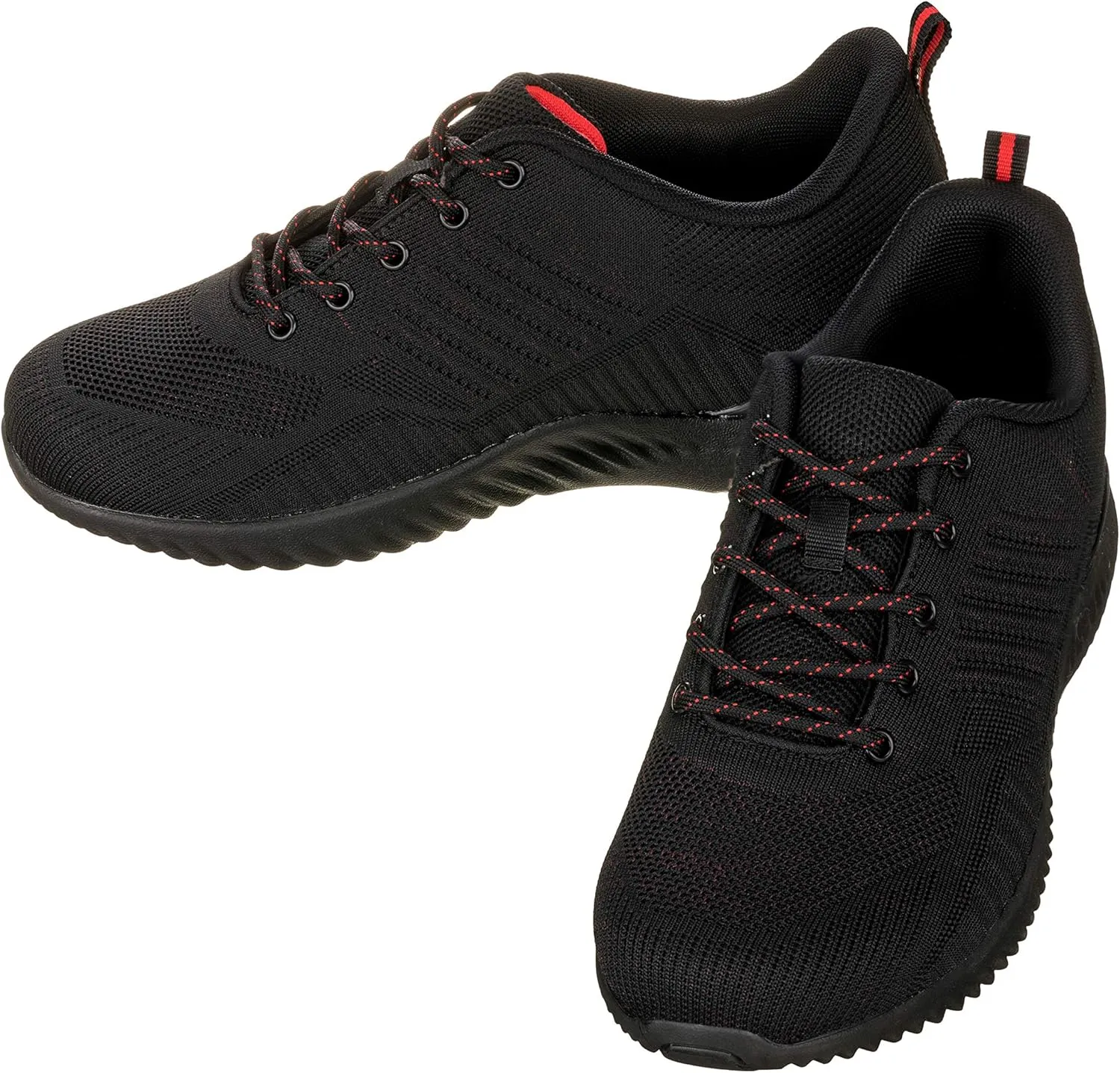 CALTO Men's Invisible Height Increasing Elevator Shoes - Black/Red Ultra Lightweight Sporty Sneakers - 2.6 Inches Taller - Q211 - Size 13 D(M) US