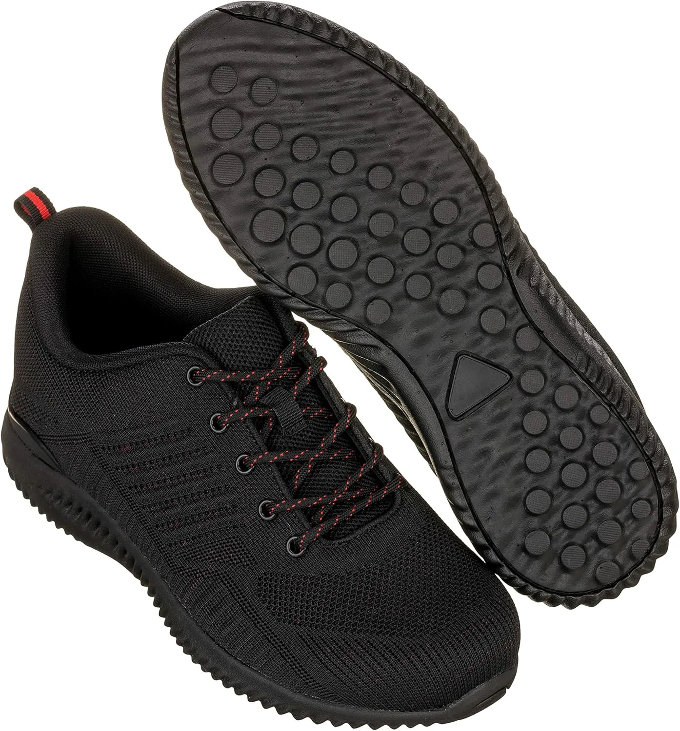 CALTO Men's Invisible Height Increasing Elevator Shoes - Black/Red Ultra Lightweight Sporty Sneakers - 2.6 Inches Taller - Q211 - Size 13 D(M) US