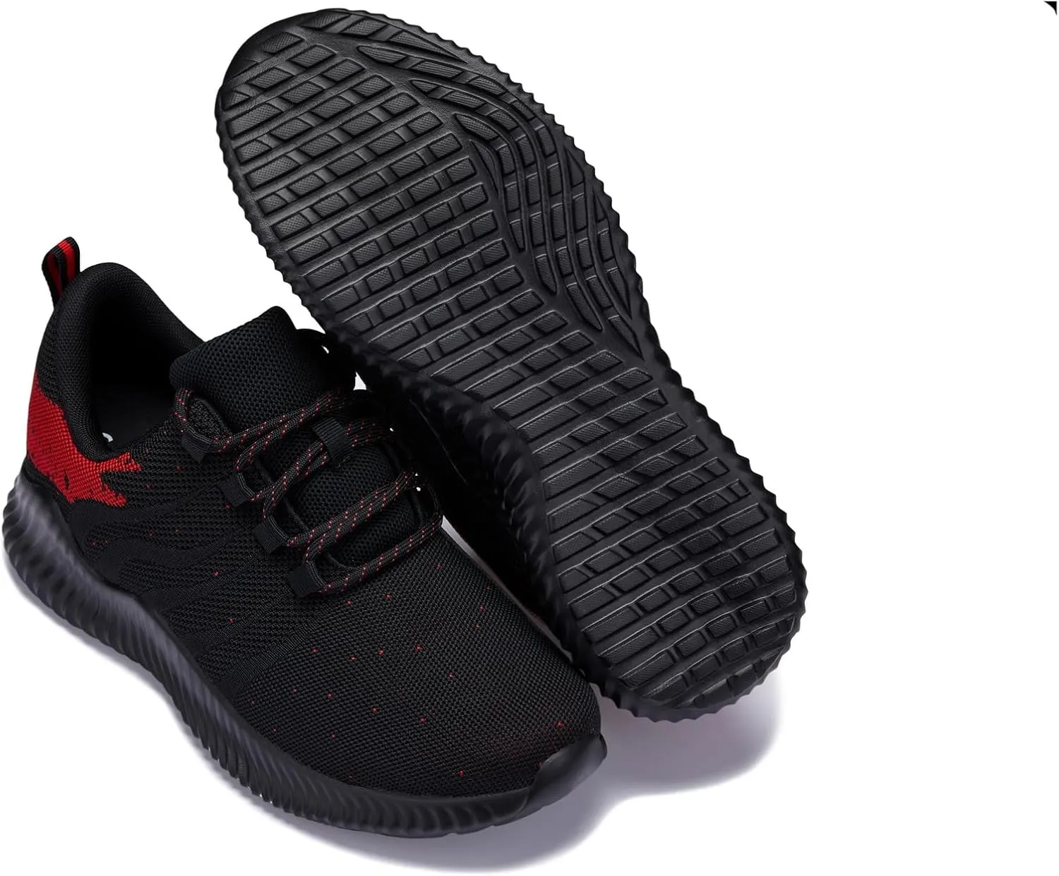 CALTO Men's Invisible Height Increasing Elevator Shoes - Black/Red Ultra Lightweight Sporty Sneakers - 2.8 Inches Taller - Q215 - Size 10 D(M) US