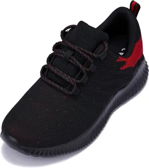 CALTO Men's Invisible Height Increasing Elevator Shoes - Black/Red Ultra Lightweight Sporty Sneakers - 2.8 Inches Taller - Q215 - Size 10 D(M) US