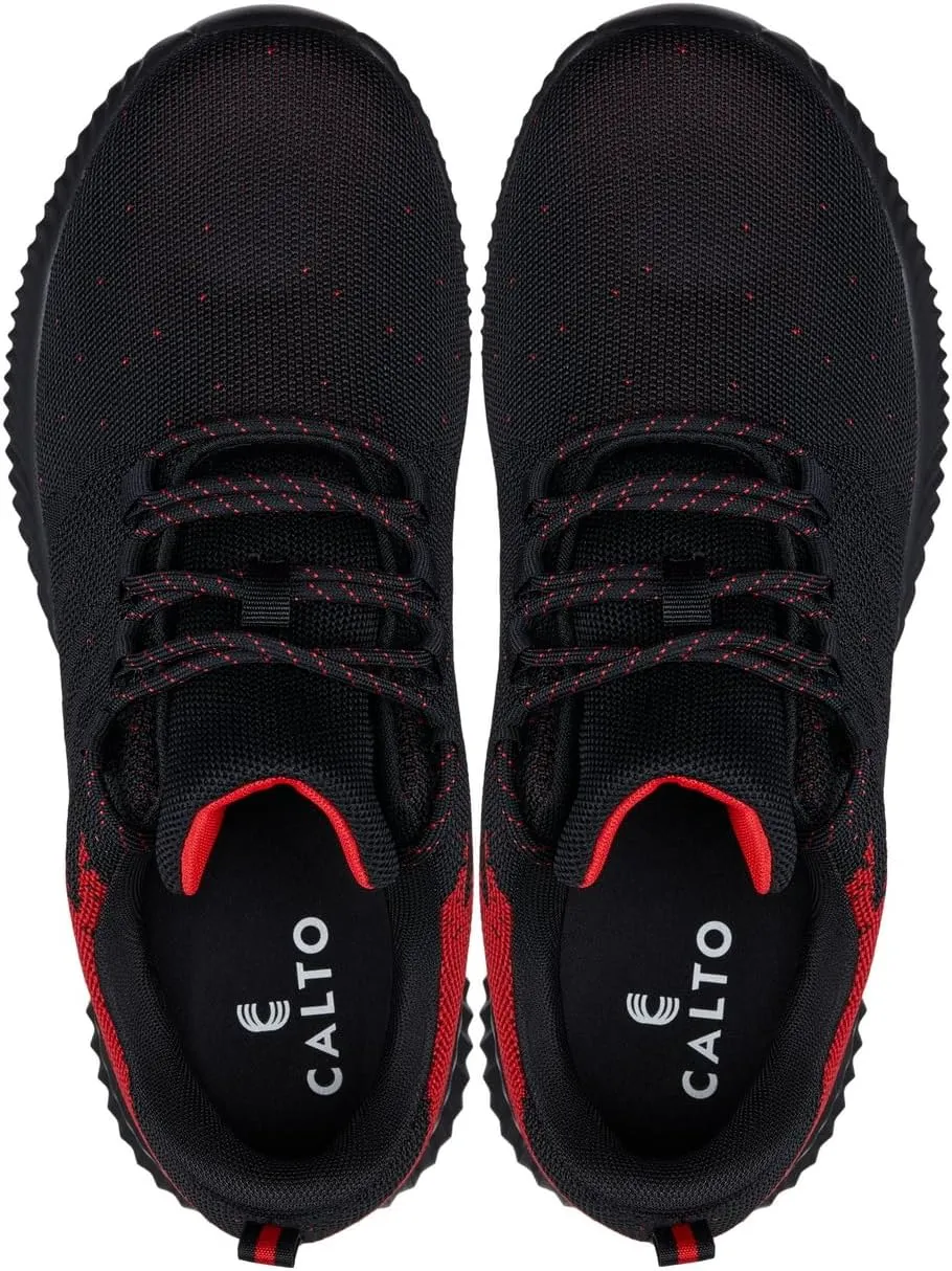 CALTO Men's Invisible Height Increasing Elevator Shoes - Black/Red Ultra Lightweight Sporty Sneakers - 2.8 Inches Taller - Q215 - Size 10 D(M) US
