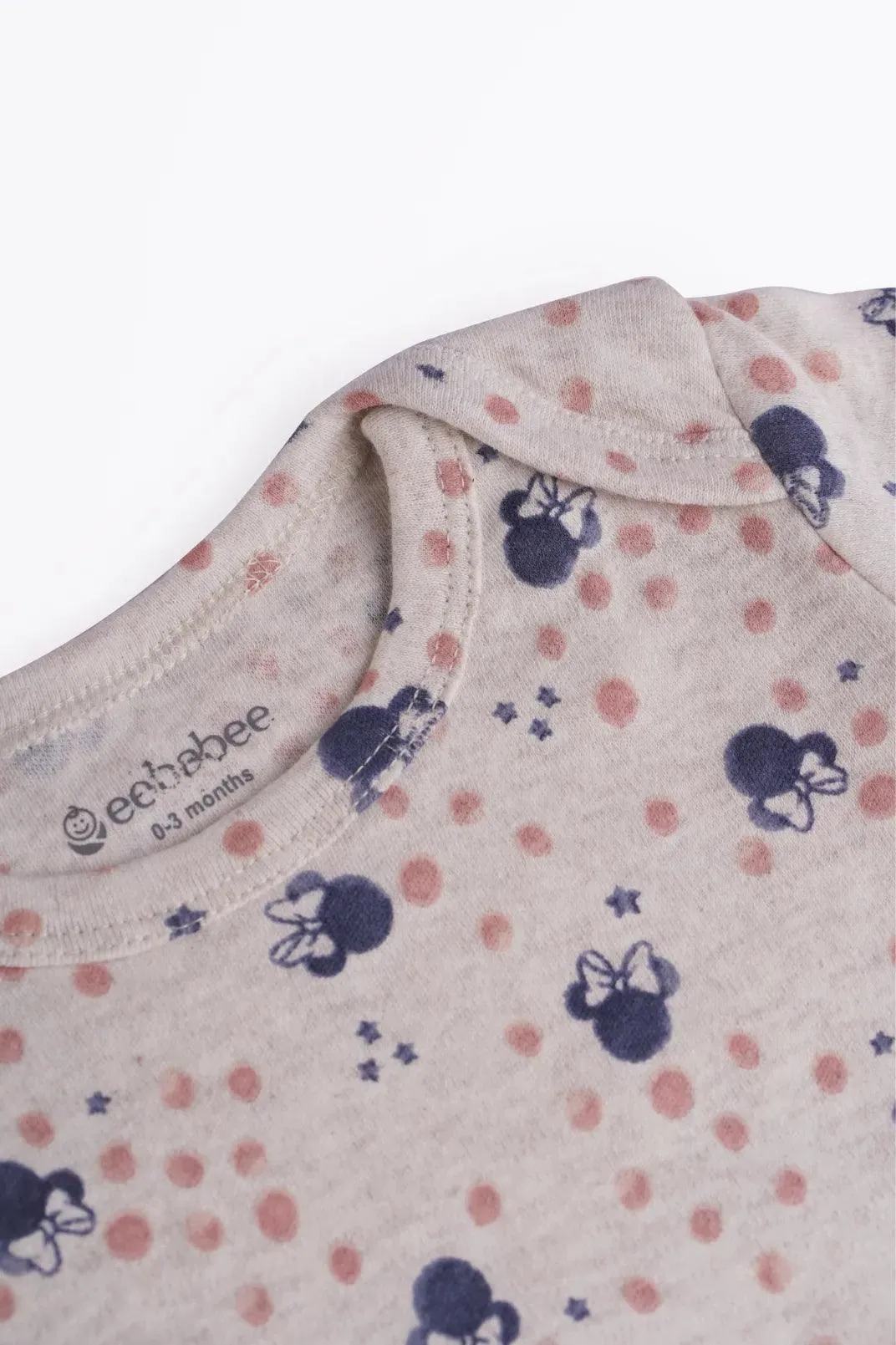 Full sleeve minnie mouse & dot pattern in cream  bodysuit for baby