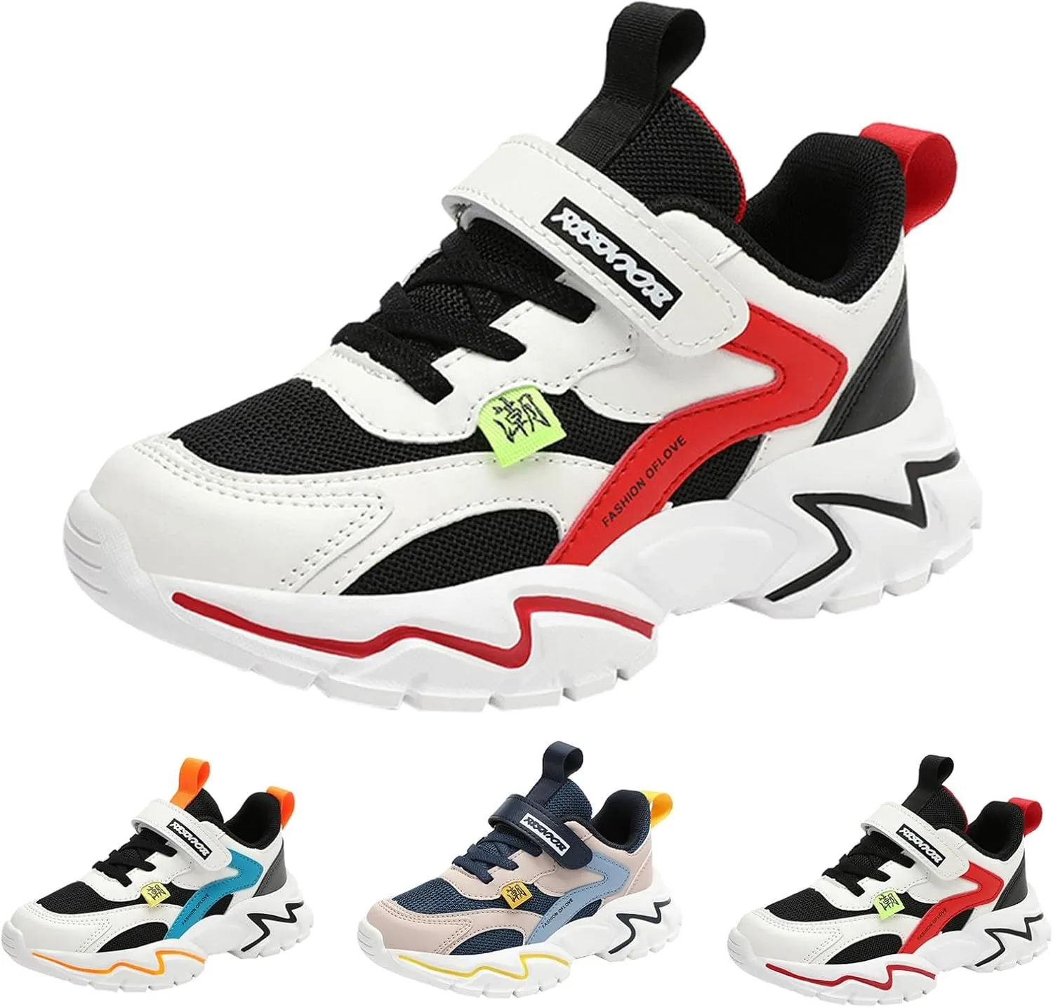 Girls Lightweight Sneakers Boys Spring Summer Autumn and Winter Mesh Breathable Adjustable Soft Anti-Slip Sole PU Shoes