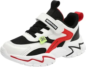 Girls Lightweight Sneakers Boys Spring Summer Autumn and Winter Mesh Breathable Adjustable Soft Anti-Slip Sole PU Shoes