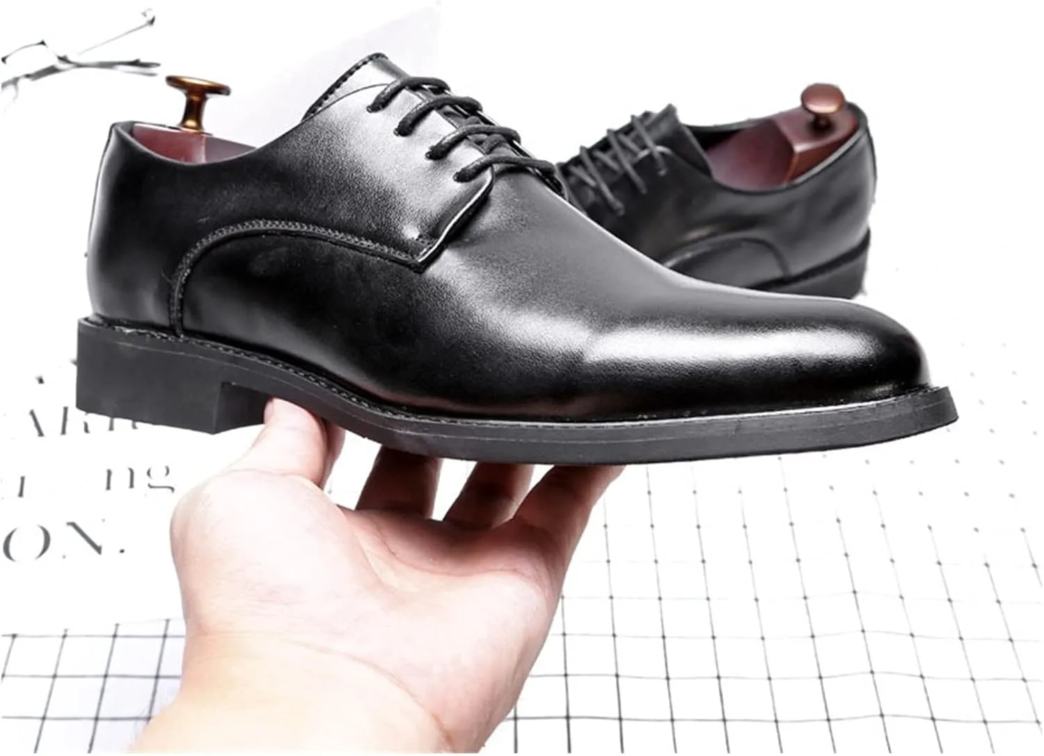 HASMI Spring and Autumn Casual Business Leather Shoes England Breathable Dress Shoes Men's Pointed Toe Leather Wedding Shoes