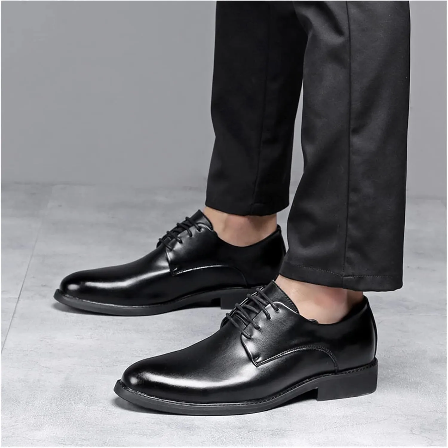 HASMI Spring and Autumn Casual Business Leather Shoes England Breathable Dress Shoes Men's Pointed Toe Leather Wedding Shoes