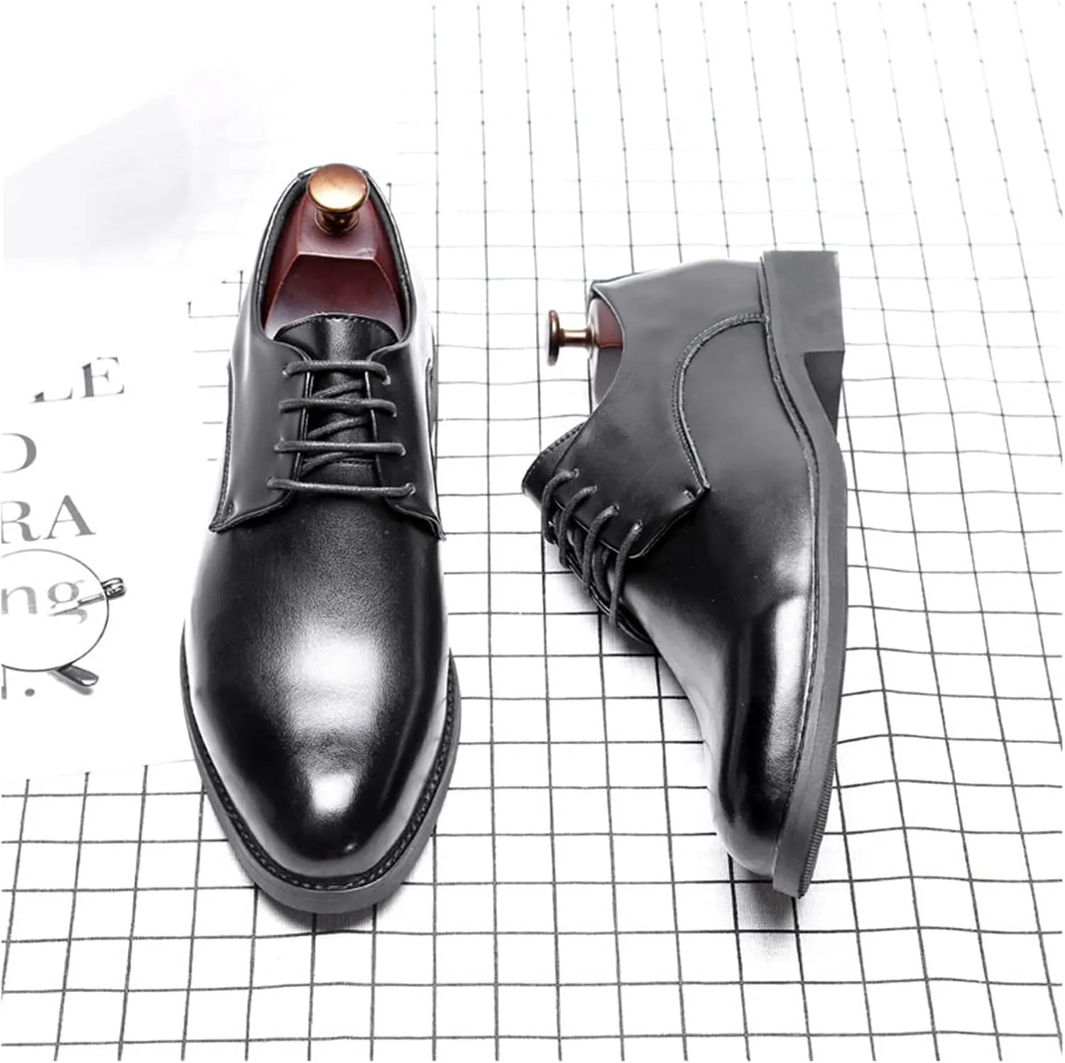 HASMI Spring and Autumn Casual Business Leather Shoes England Breathable Dress Shoes Men's Pointed Toe Leather Wedding Shoes