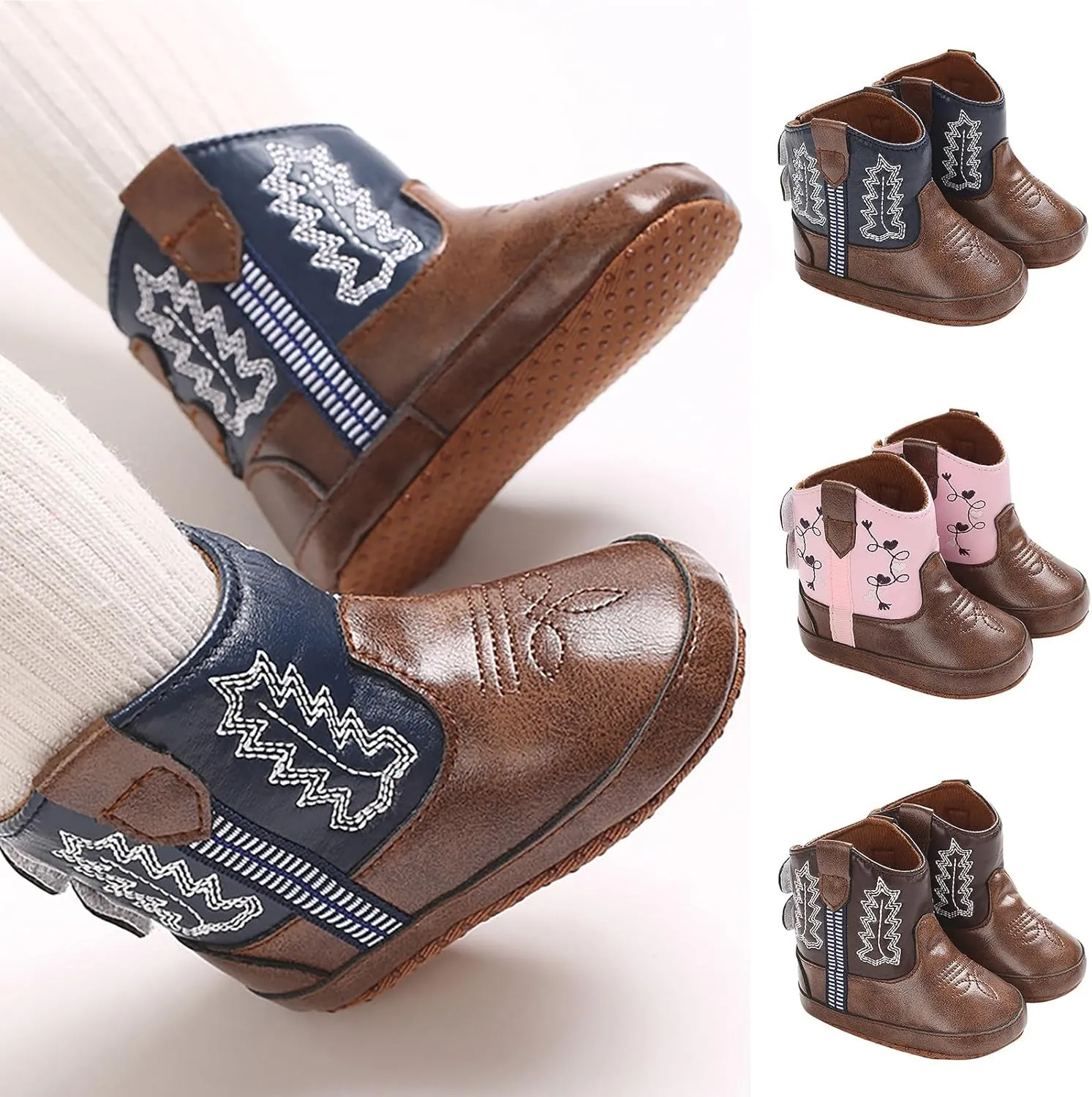 Leather Cowboy Booties Soft Sole Non Slip Shoes for Baby Infant Western Baby Girl Shoes Country Boots for Baby Boy