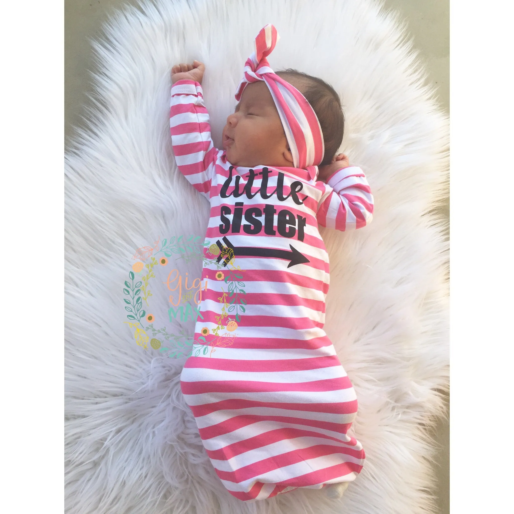 Little sister Handmade stripe gown - Pink