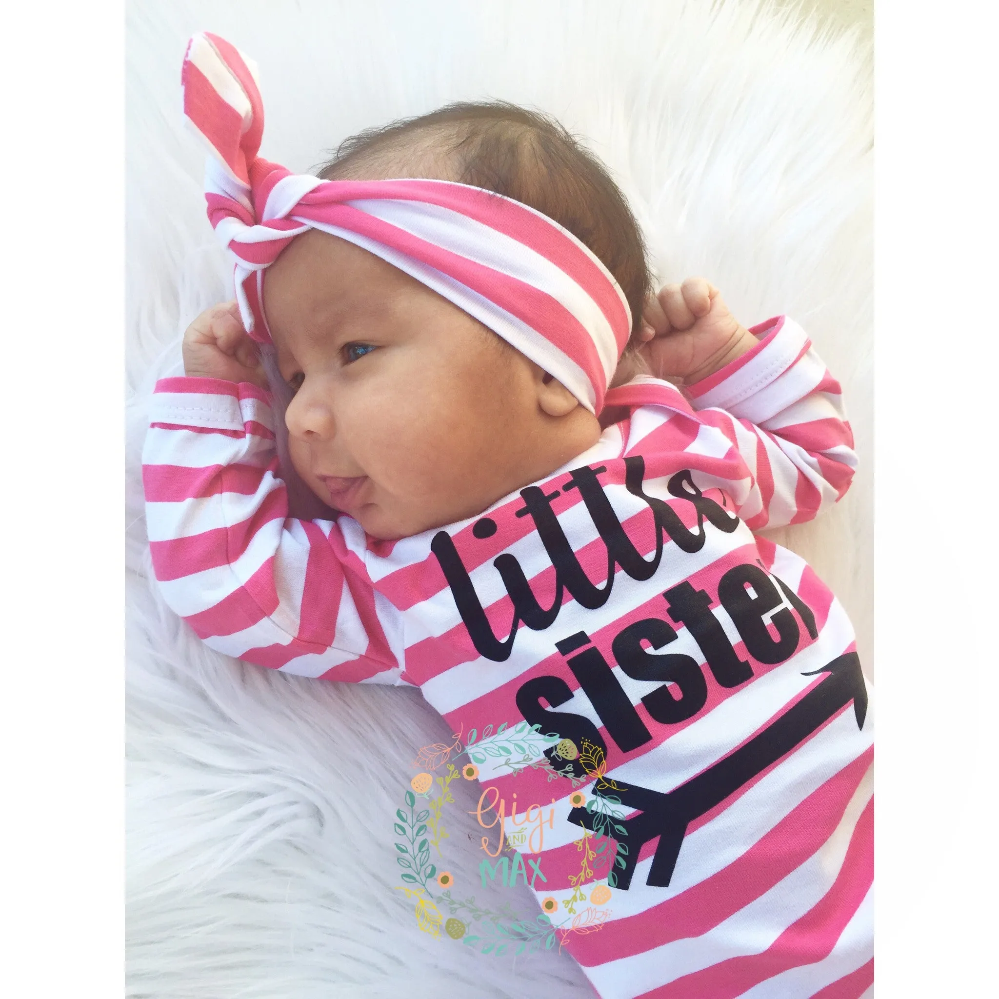 Little sister Handmade stripe gown - Pink