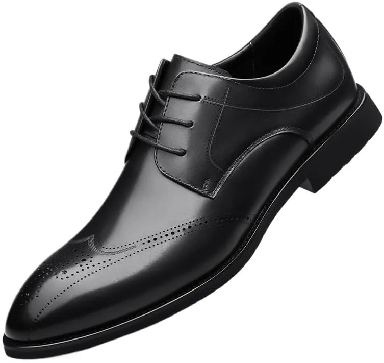 Men Dress Shoes, Handmade Brogue Style Party Leather Wedding Shoes Men Flats PU Leather Formal Shoes Breathable Business Loafers