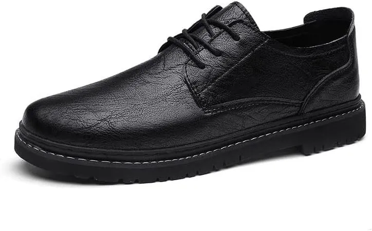 Men's Casual Premium Genuine Leather Lace-up Slip-On Oxford Shoes,Hand-Sewn Lightweight Dress Comfort Leather Shoes