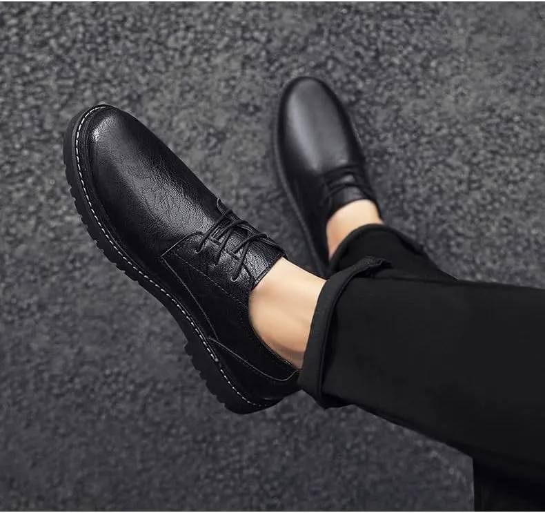 Men's Casual Premium Genuine Leather Lace-up Slip-On Oxford Shoes,Hand-Sewn Lightweight Dress Comfort Leather Shoes