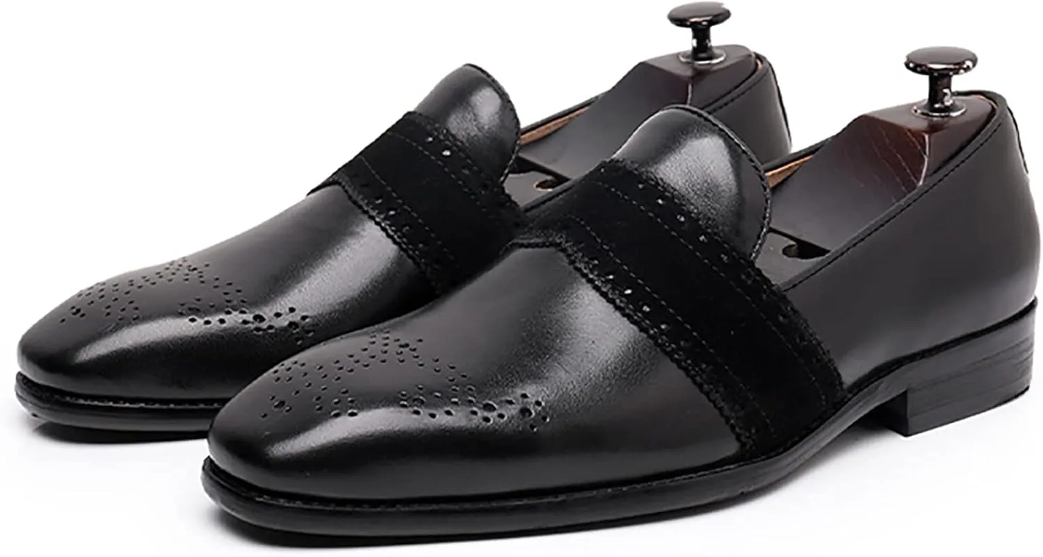 Men's Dress Leather Shoes Formal Oxford Shoes for Men Round Toe Casual Business Leather Shoes Comfortable Wedding Shoes Slip On Leather Driving Shoes,Black,7.5US/40EU