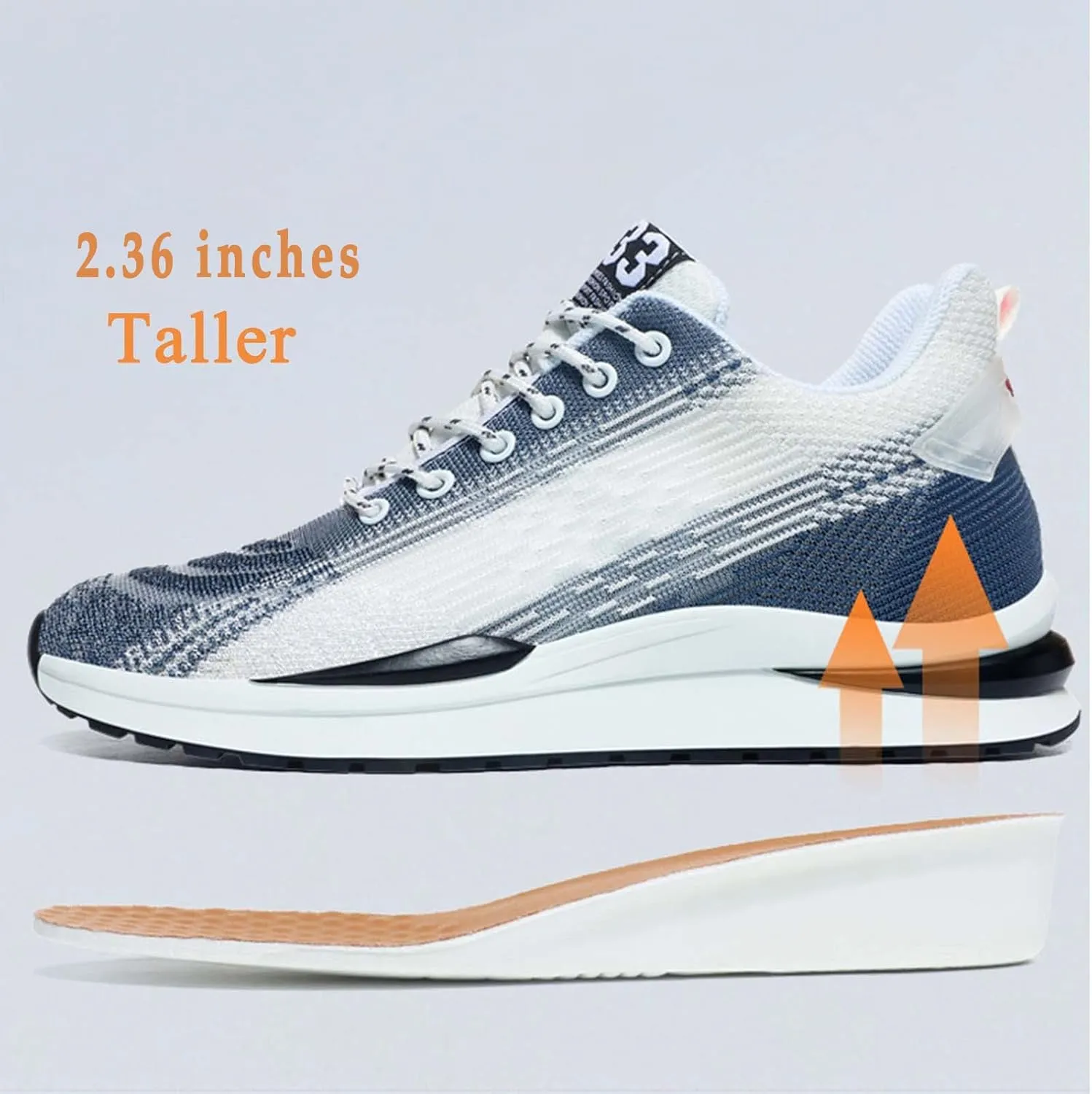 Men's Elevator Shoes Invisible Height Increase Sporty Sneakers Casual Lace Up Shoes Make You Taller Hight - 6cm / 2.36 Inches - Hidden Heel