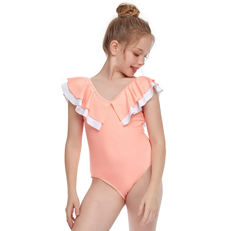 Swimsuit new European one-piece swimwear double flounces children's swimwear