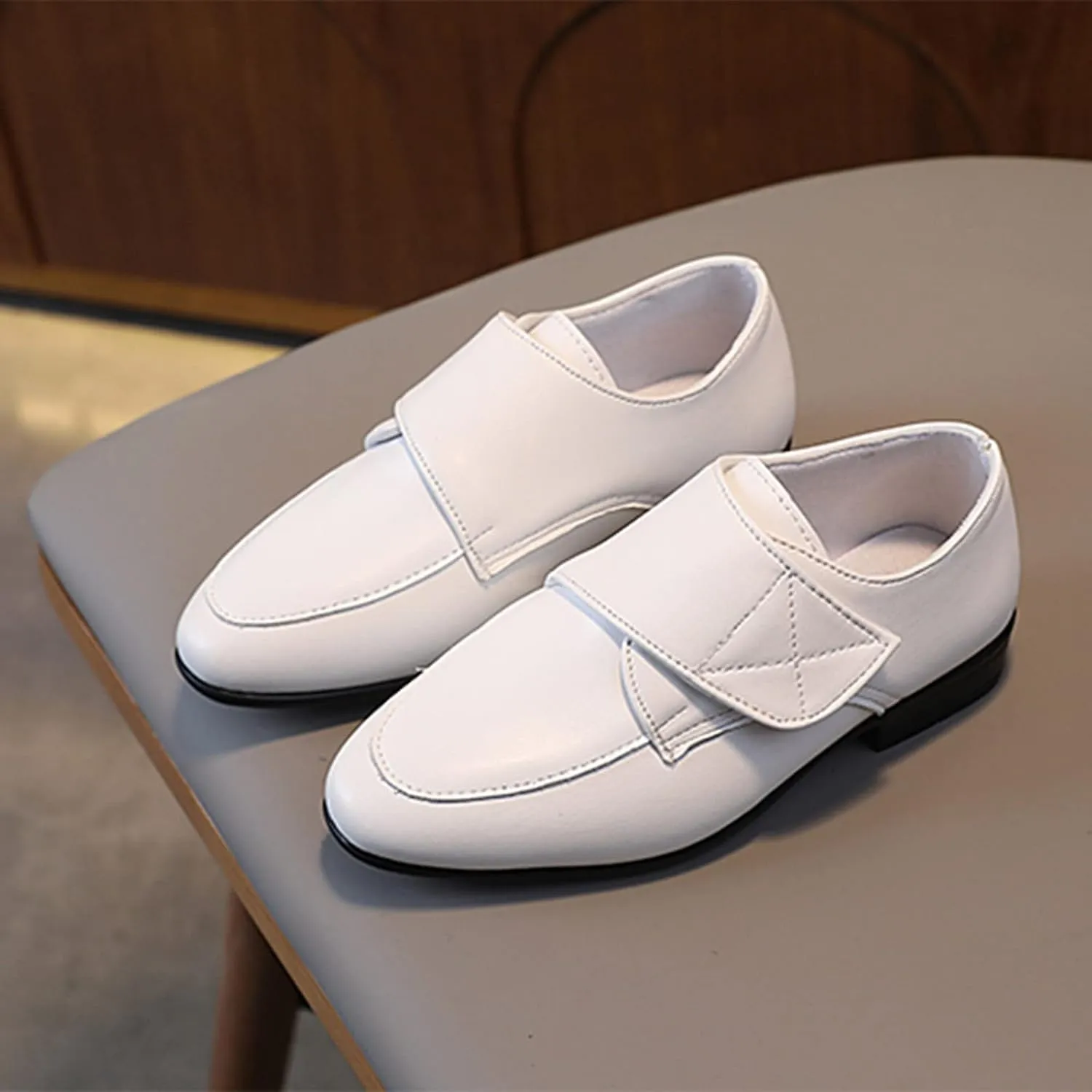 Toddler Girls Sneakers Fashion Children Boys Leather Shoes Pointed Low Heel Solid Color Hook Loop No Heels Sport Shoes