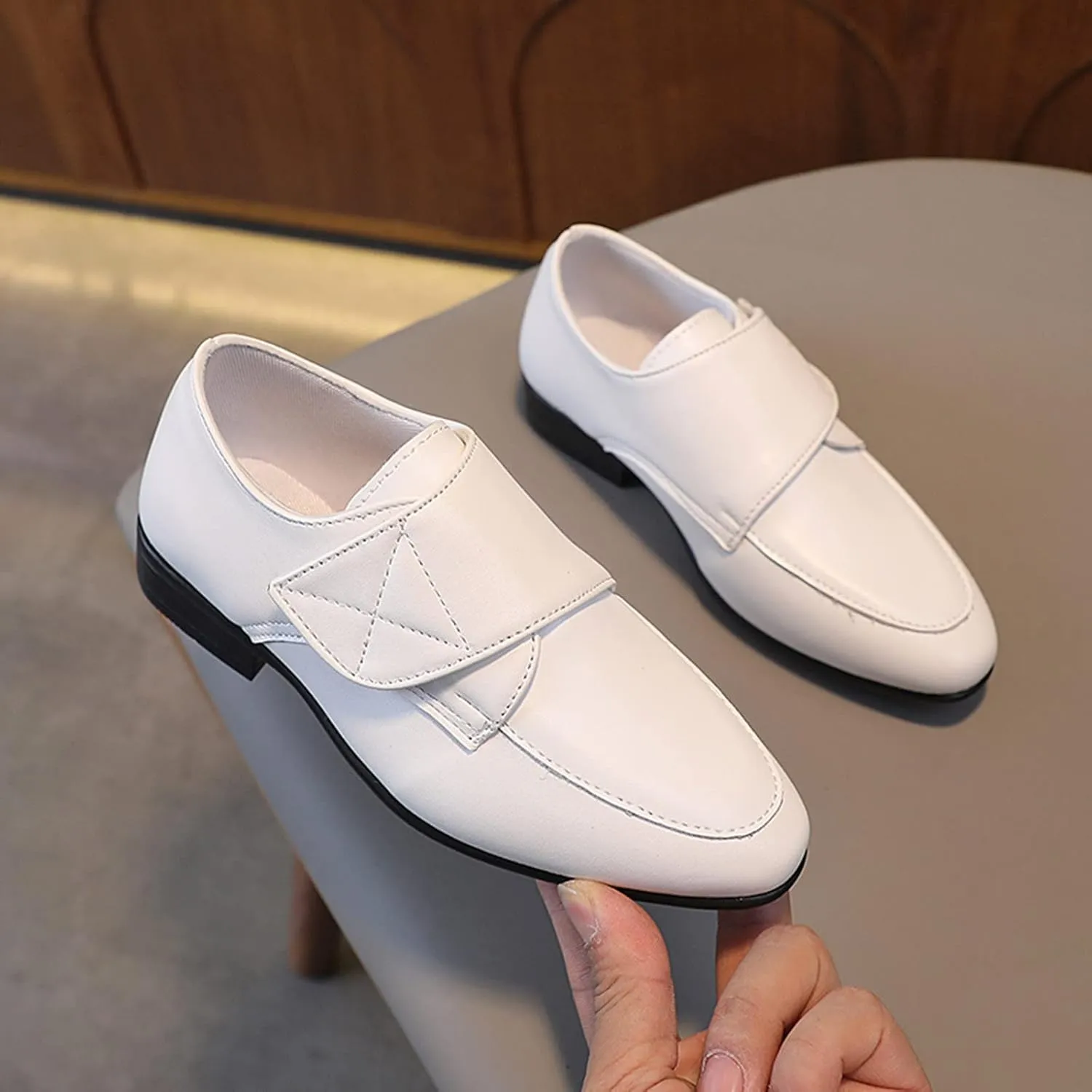 Toddler Girls Sneakers Fashion Children Boys Leather Shoes Pointed Low Heel Solid Color Hook Loop No Heels Sport Shoes