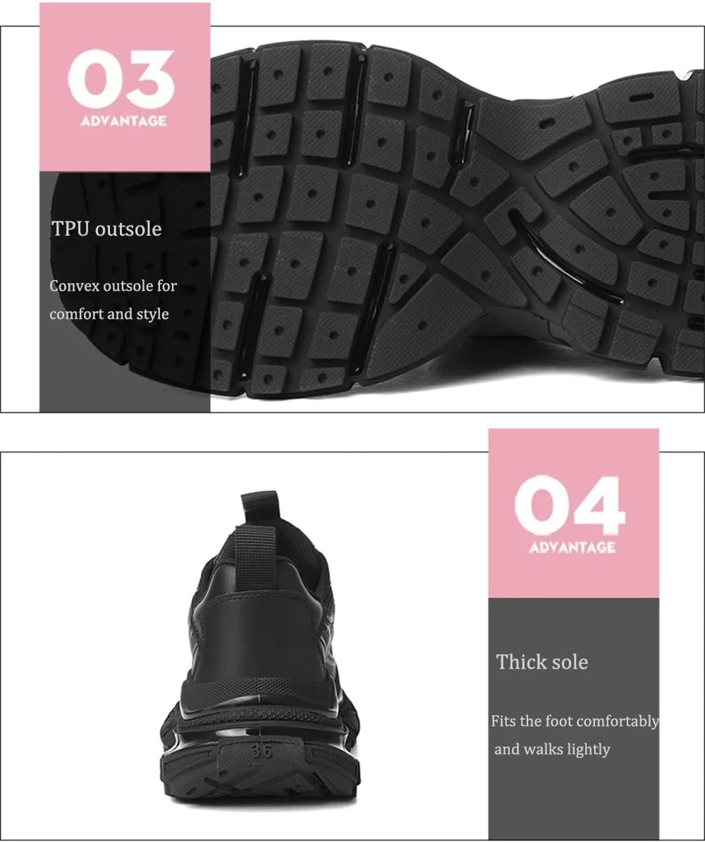 Women's Fashion Sneakers, Casual Trainers with Platform, Breathable Mesh and Stylish Design for Comfortable Sporty Look,Black-39