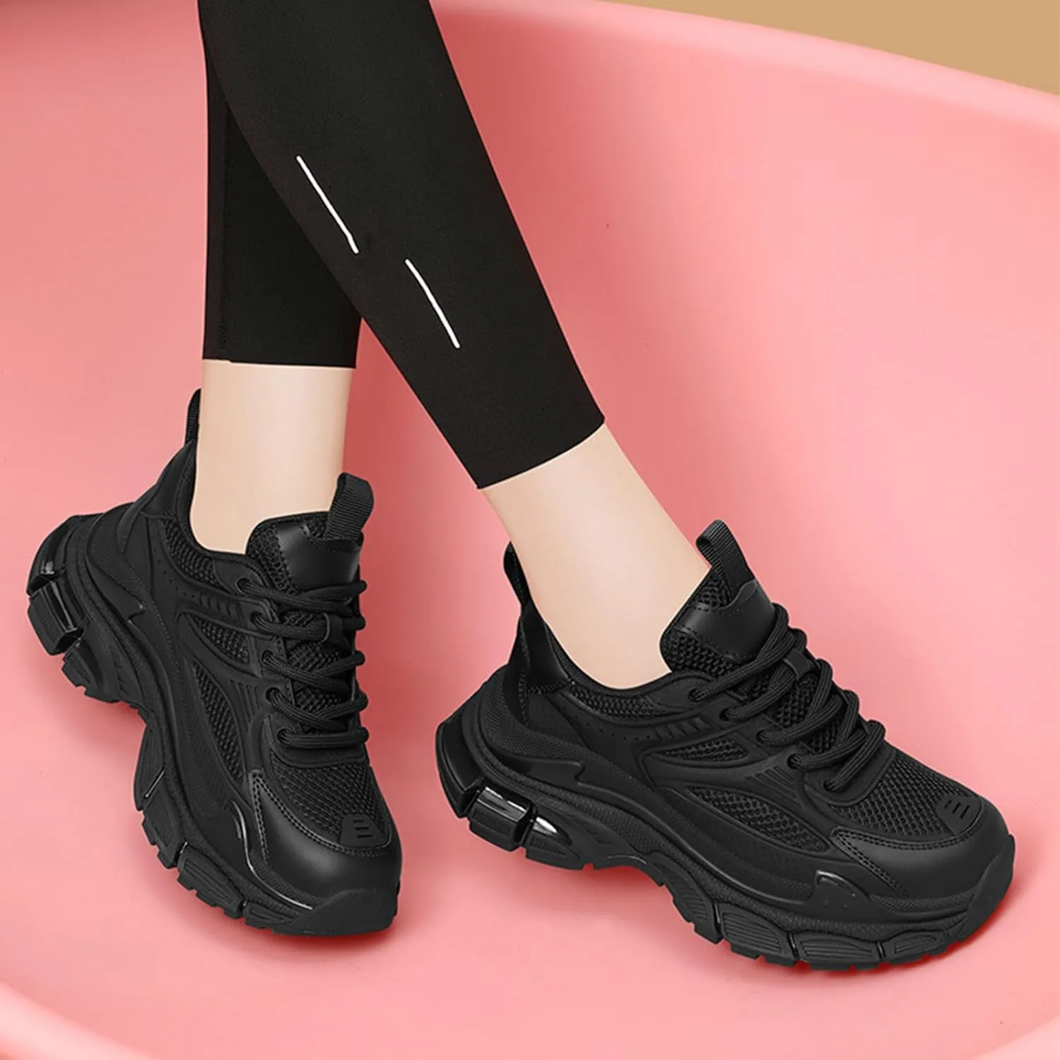 Women's Fashion Sneakers, Casual Trainers with Platform, Breathable Mesh and Stylish Design for Comfortable Sporty Look,Black-39